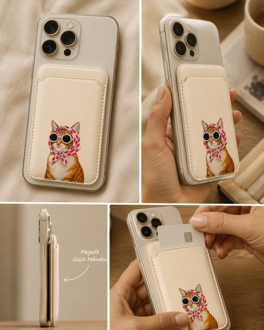 Sevimli Kedi Tasarım MagSafe Cüzdan