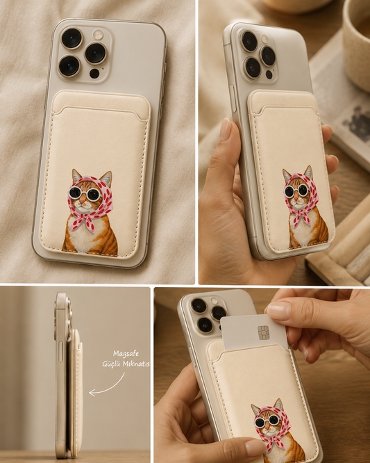 Sevimli Kedi Tasarım MagSafe Cüzdan