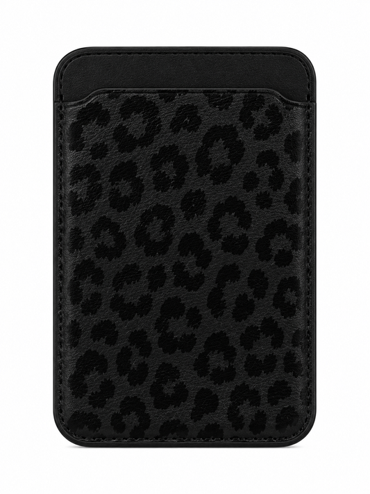 Siyah Leopar Desenli MagSafe Cüzdan